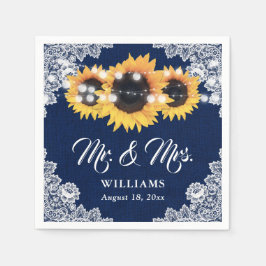 Navy Blue Burlap Floral Lace Sunflower Wedding Serviette