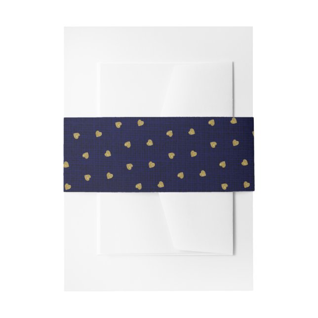 Navy Blue Burlap Niedlich Gold Herz Rustikales Bau Einladungsbanderole (Vorderseite Beispiel)