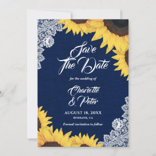 Navy Blue Burlap und Sonnenblumen speichern die Da Save The Date