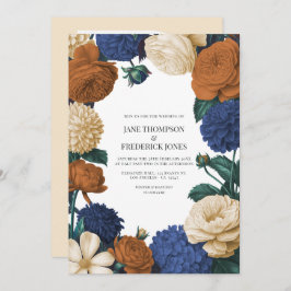 Navy Blue, Burnt Orange & Champagne Wedding Einladung