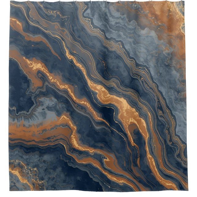 Navy Blue Burnt Orange Dusty Blue Duschvorhang (Vorderseite)