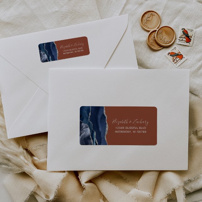 Navy Blue Burnt Orange Wedding Rücksendeadresse (Von Creator hochgeladen)