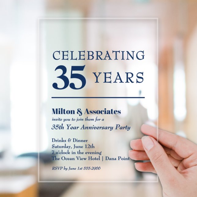 Navy Blue Business Jubiläum Acryleinladungen (Navy Blue Business Anniversary Clear Acrylic Invitations)
