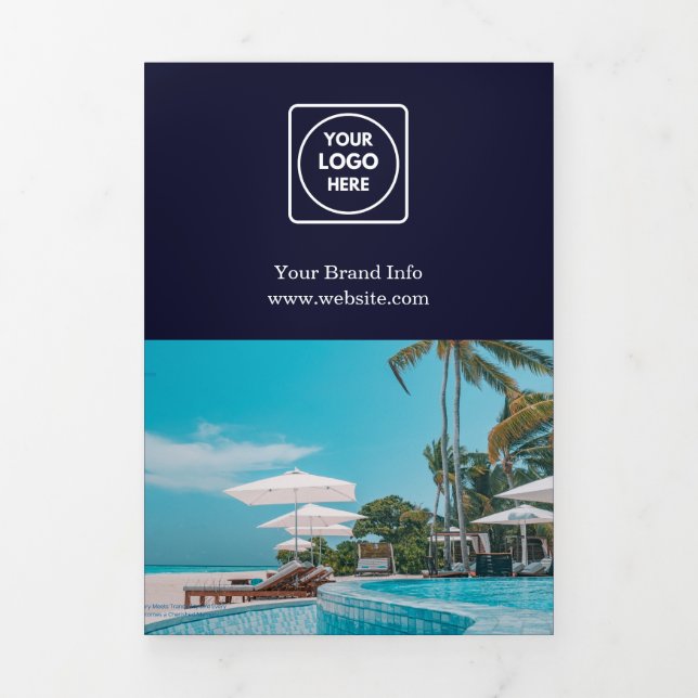 Navy Blue Business Logo | Benutzerdefiniertes gekl Dreifach Gefaltete Karte (Cover)