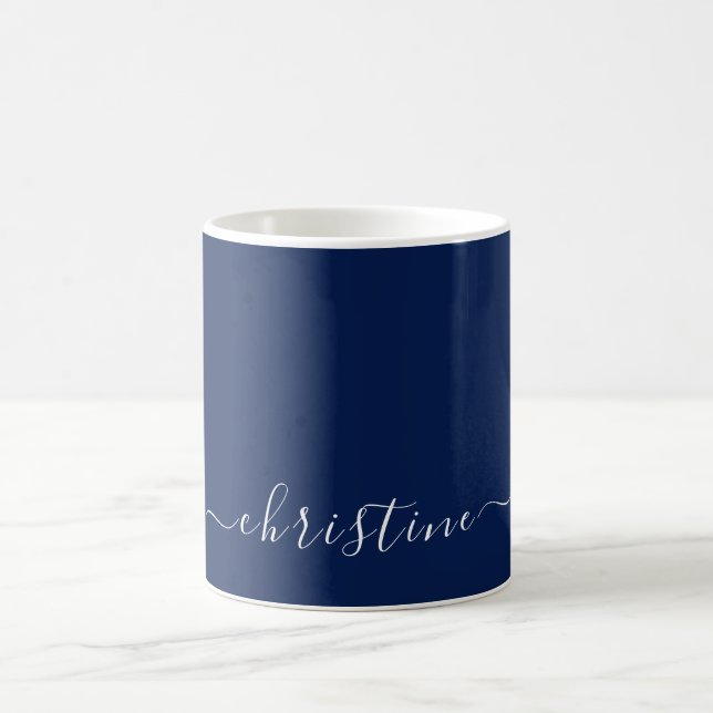 Navy Blue C41 White Minimalistisch Modern Name Cus Kaffeetasse (Mittel)