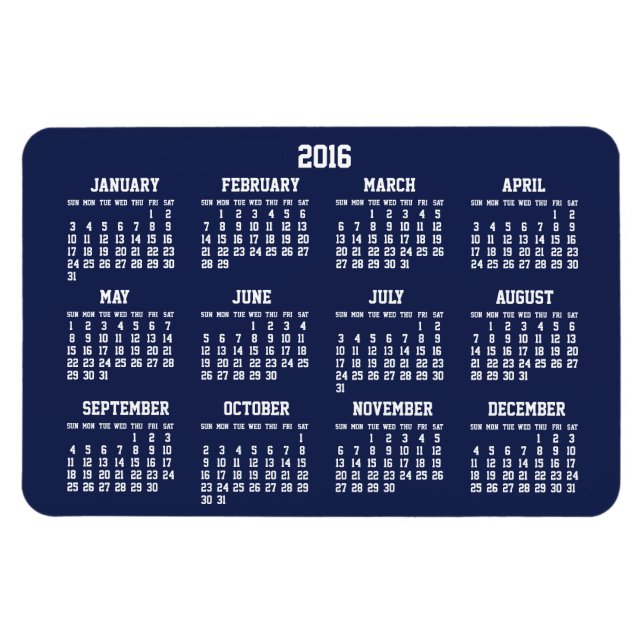 Navy Blue Calendar 2016 Große flexible Magnete 4x6 (Horizontal)