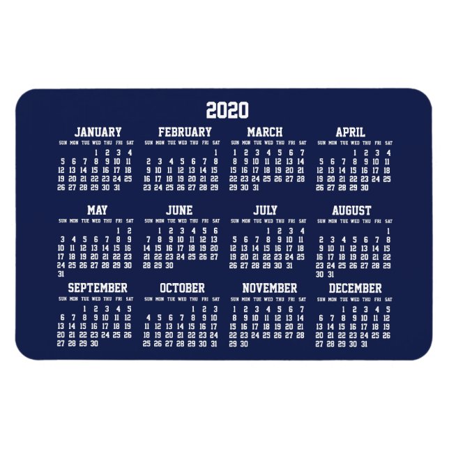 Navy Blue Calendar 2020 Große flexible Magnete (Horizontal)