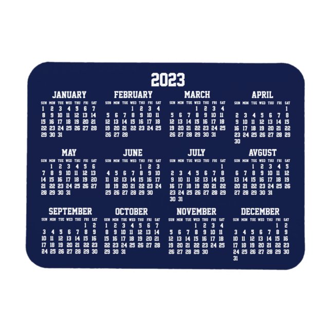 Navy Blue Calendar 2023 Kleine flexible Magnete (Horizontal)