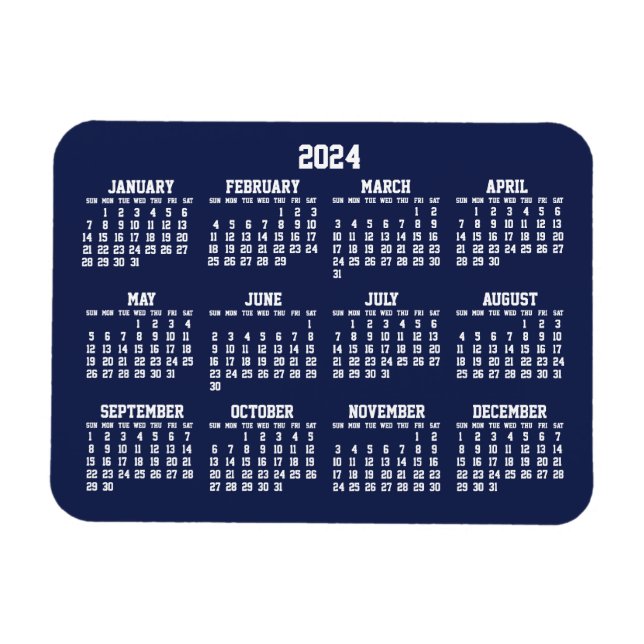 Navy Blue Calendar 2024 Kleine flexible Magnete (Horizontal)