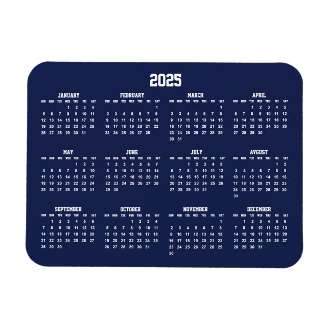 Navy Blue Calendar 2025 Kleine flexible Magnete (Horizontal)