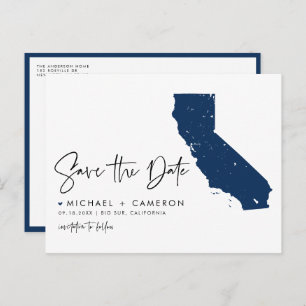 Navy Blue California Map QR-Code Save the Date Ankündigungspostkarte