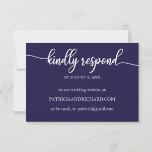 Navy Blue Calligraphy Online Wedding RSVP Card Karte