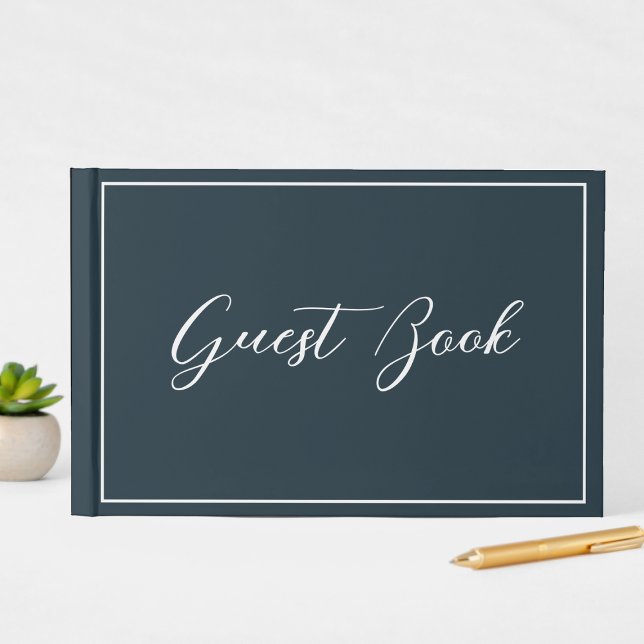 Navy Blue Calligraphy Script Clean Smple Gästebuch (Von Creator hochgeladen)