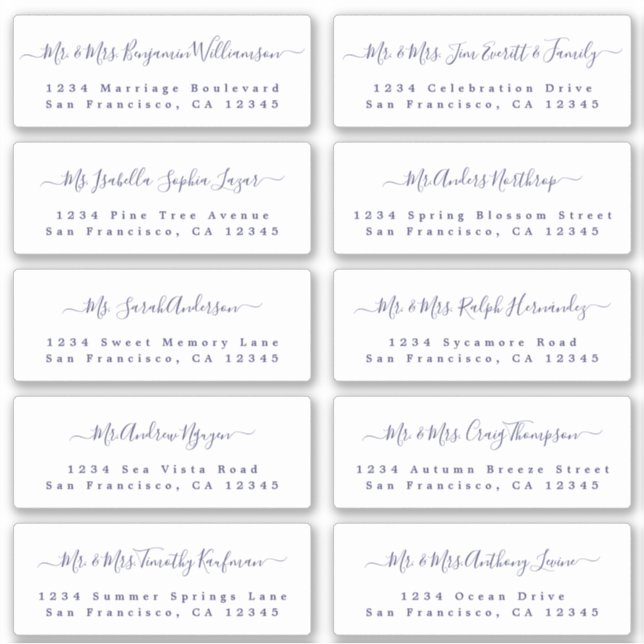 Navy Blue Calligraphy Wedding Guest Address Labels (Vorderseite)
