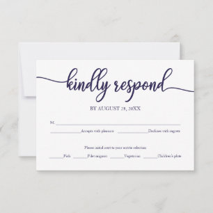 Navy Blue Calligraphy Wedding RSVP Card