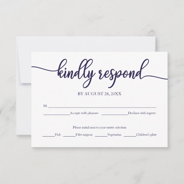 Navy Blue Calligraphy Wedding RSVP Card (Vorderseite)