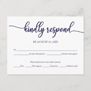 Navy Blue Calligraphy Wedding RSVP Postkarte
