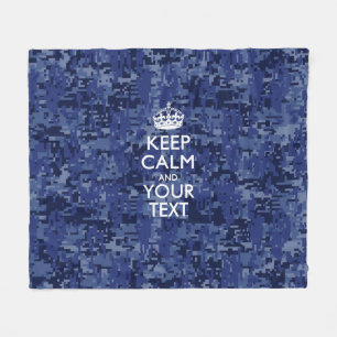 Navy Blue Camouflage Behalte Ruhe und Ihren Text Fleecedecke