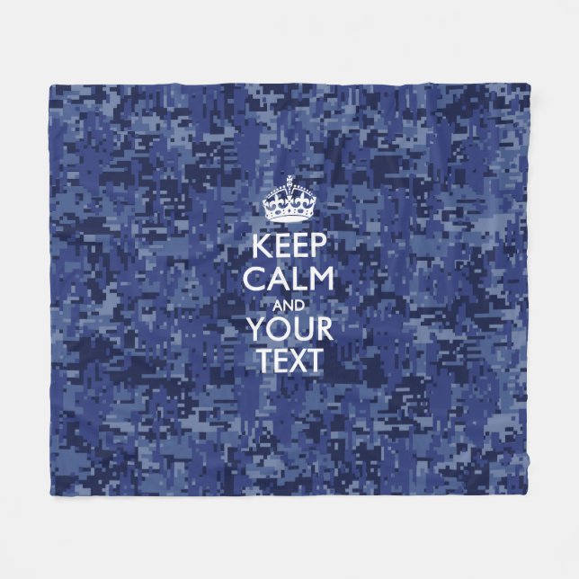 Navy Blue Camouflage Behalte Ruhe und Ihren Text Fleecedecke (Vorderseite (Horizontal))