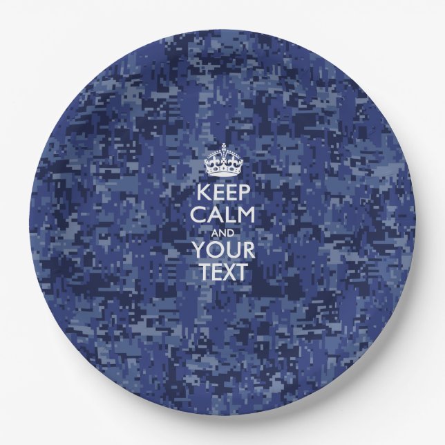 Navy Blue Camouflage Behalte Ruhe und Ihren Text Pappteller (Vorderseite)