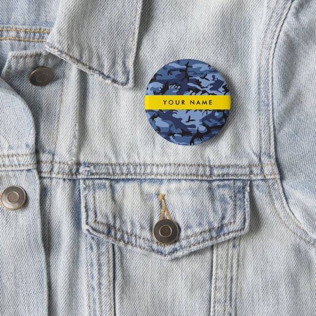 Navy Blue Camouflage Ihr Name Personalize Button (Beispiel)