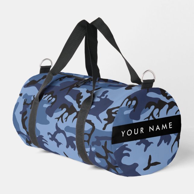Navy Blue Camouflage Ihr Name Personalize Duffle Bag (Linke Seite)