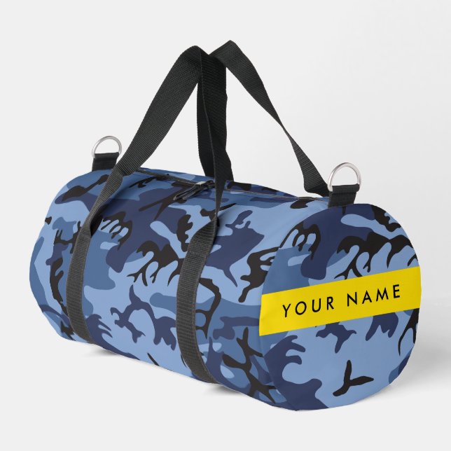 Navy Blue Camouflage Ihr Name Personalize Duffle Bag (Linke Seite)