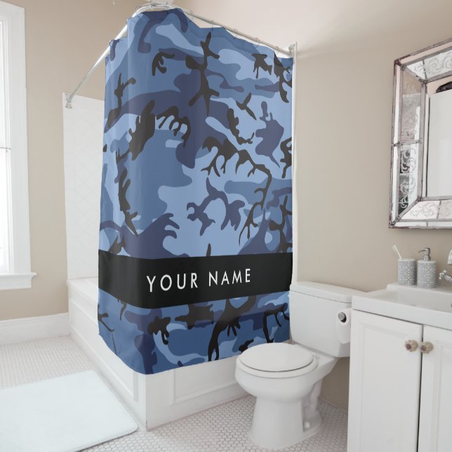 Navy Blue Camouflage Ihr Name Personalize Duschvorhang (Beispiel)