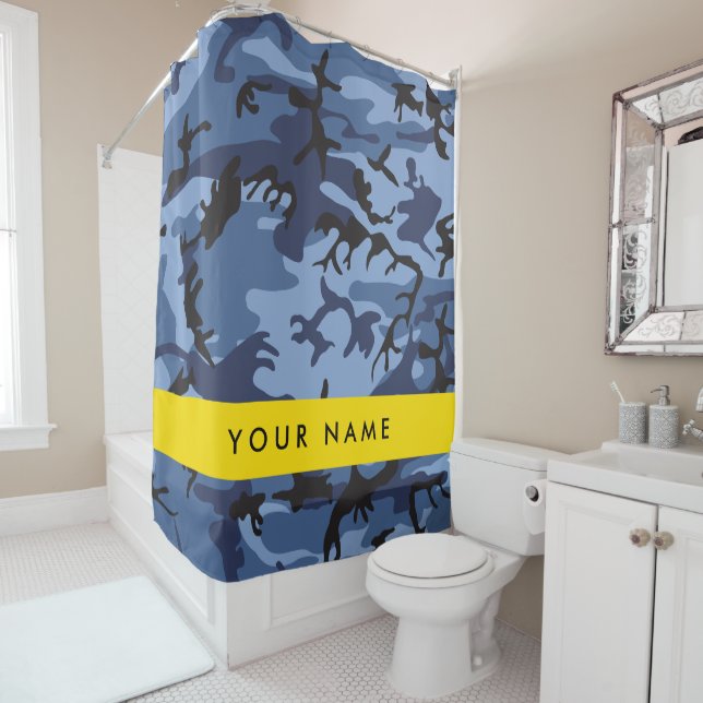Navy Blue Camouflage Ihr Name Personalize Duschvorhang (Beispiel)