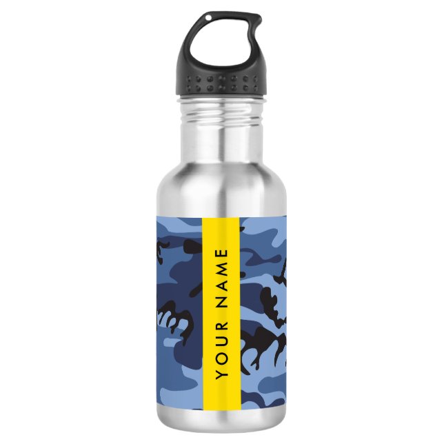 Navy Blue Camouflage Ihr Name Personalize Edelstahlflasche (Vorderseite)