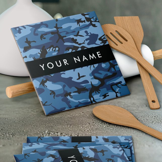 Navy Blue Camouflage Ihr Name Personalize Fliese (Von Creator hochgeladen)