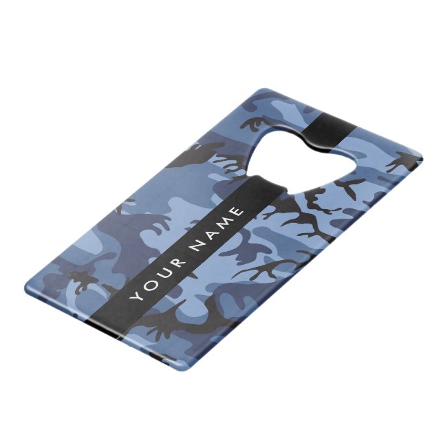 Navy Blue Camouflage Ihr Name Personalize Geldbeutel Flaschenöffner (Vorderseite Schrägansicht)