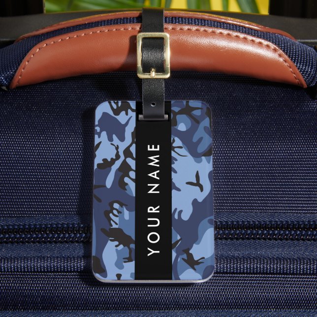 Navy Blue Camouflage Ihr Name Personalize Gepäckanhänger (Vorderseite Insitu 2)
