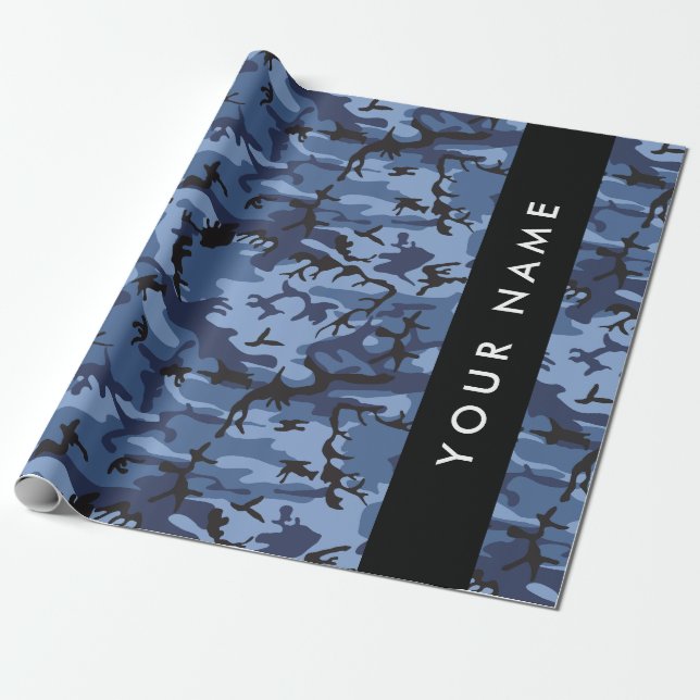 Navy Blue Camouflage Ihr Name Personalize Geschenkpapier (Ungerollt)