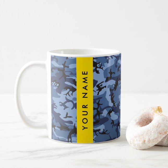 Navy Blue Camouflage Ihr Name Personalize Kaffeetasse (Mit Donut)