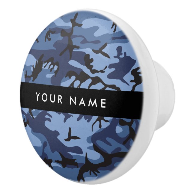 Navy Blue Camouflage Ihr Name Personalize Keramikknauf (Rechts)