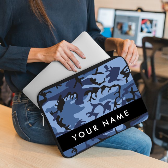 Navy Blue Camouflage Ihr Name Personalize Laptopschutzhülle (Von Creator hochgeladen)