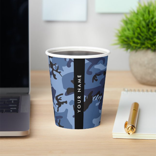 Navy Blue Camouflage Ihr Name Personalize Pappbecher (InSitu)