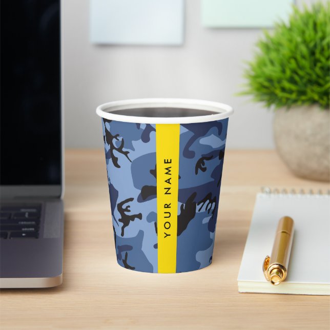 Navy Blue Camouflage Ihr Name Personalize Pappbecher (InSitu)