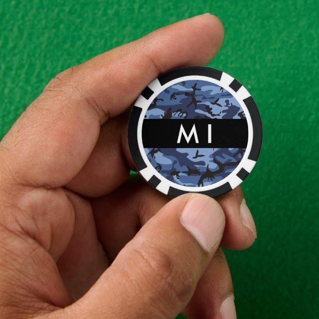 Navy Blue Camouflage Ihr Name Personalize Pokerchips (Hand)