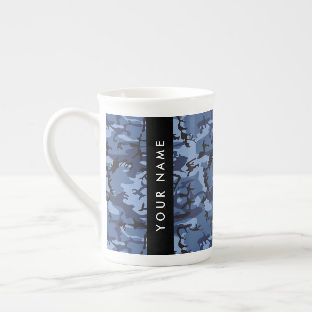 Navy Blue Camouflage Ihr Name Personalize Prozellantasse (Links)