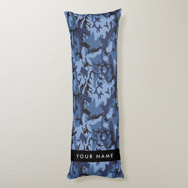 Navy Blue Camouflage Ihr Name Personalize Seitenschläferkissen (Rückseite (Vertikal))