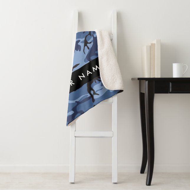Navy Blue Camouflage Ihr Name Personalize Sherpadecke (Beispiel)