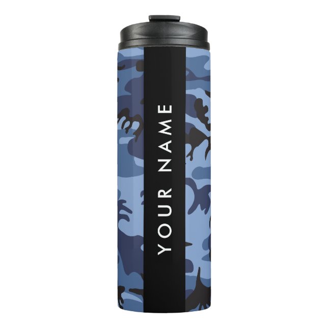 Navy Blue Camouflage Ihr Name Personalize Thermosbecher (Vorderseite)