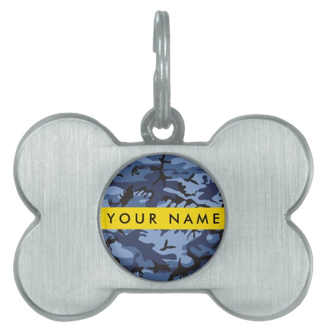 Navy Blue Camouflage Ihr Name Personalize Tiermarke (Vorderseite)