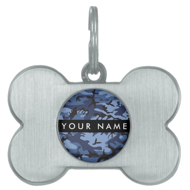 Navy Blue Camouflage Ihr Name Personalize Tiermarke (Vorderseite)