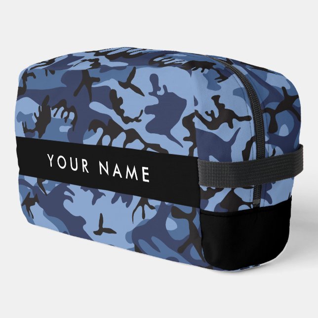 Navy Blue Camouflage Ihr Name Personalize Waschbeutel (Linke Seite)