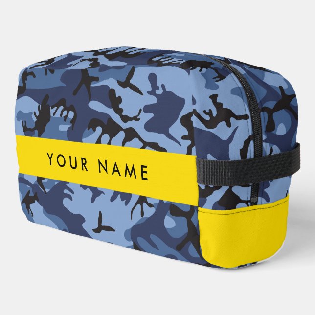 Navy Blue Camouflage Ihr Name Personalize Waschbeutel (Linke Seite)