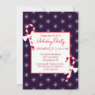 Navy Blue Candy Cane und Stars Weihnachts-Party Einladung