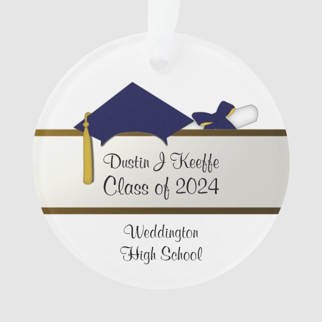 Navy Blue Cap Abschluss Acrylic Ornament Dustin_2 (Vorderseite)
